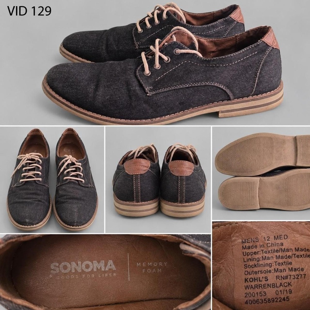 Sonoma Goods For Life Warren Men's Shoes 12 Black Canvas Oxford Memory Foam
